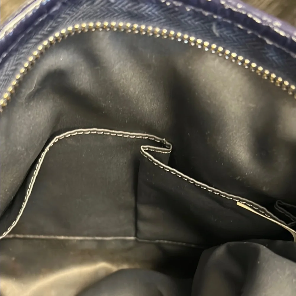 Signature Monogram Navy Crossbody Bag with Chain Accent